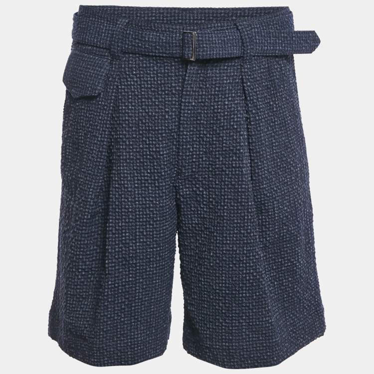 Pre Owned Emporio Armani Blue Textured Checks Wool Shorts S
