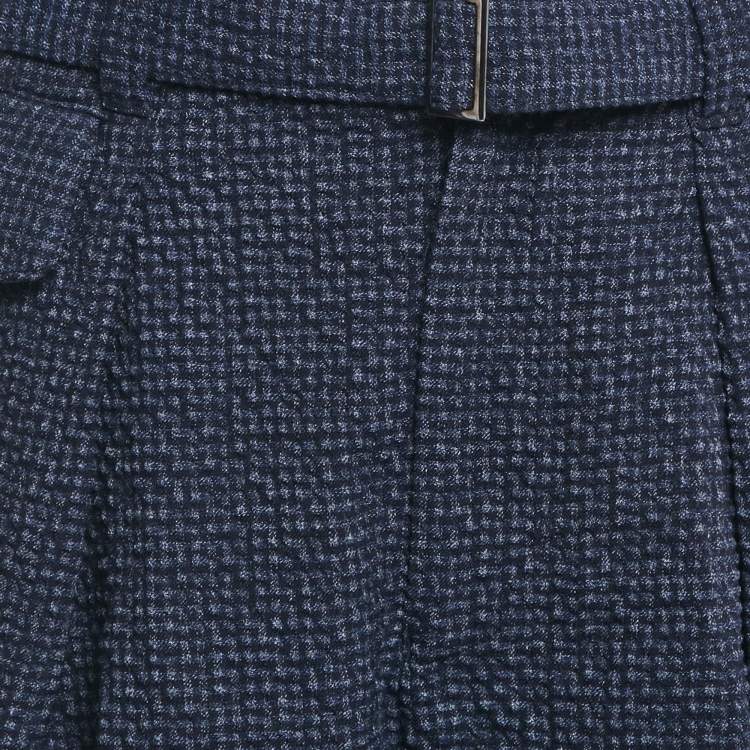Pre Owned Emporio Armani Blue Textured Checks Wool Shorts S