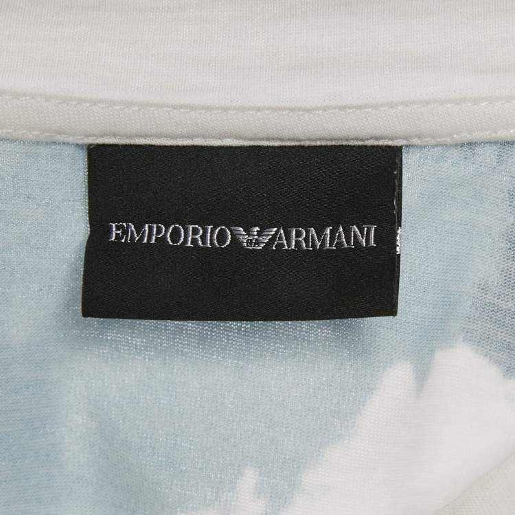 مملوكة مسبقًا Emporio Armani White/Blue Printed Jersey Crewneck T-Shirt S