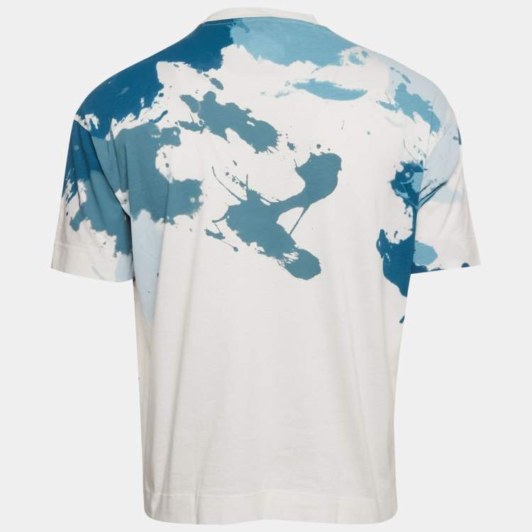 مملوكة مسبقًا Emporio Armani White/Blue Printed Jersey Crewneck T-Shirt S