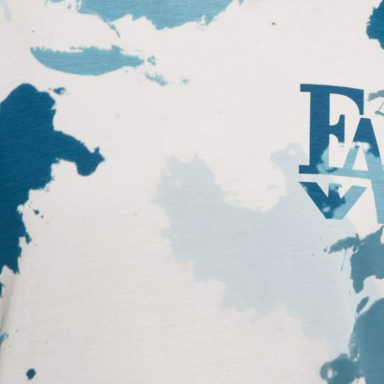 مملوكة مسبقًا Emporio Armani White/Blue Printed Jersey Crewneck T-Shirt S
