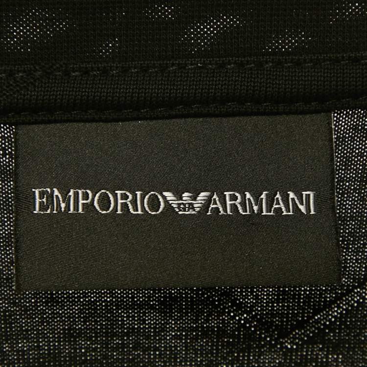 Pre Owned Emporio Armani Black Zig Zag Patterned Cotton T-Shirt XXXL 