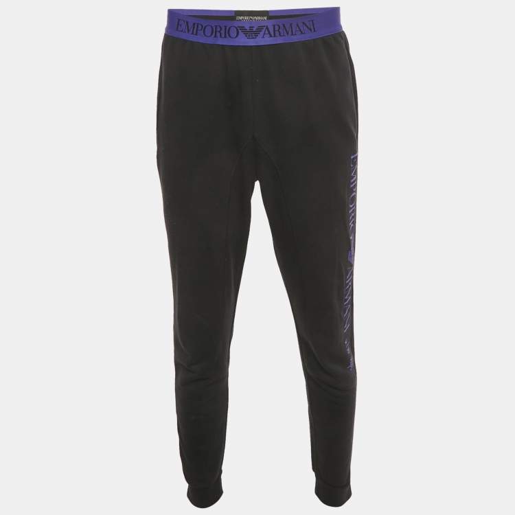 Pre Owned Emporio Armani Underwear Black Cotton Logo Waistband Joggers M