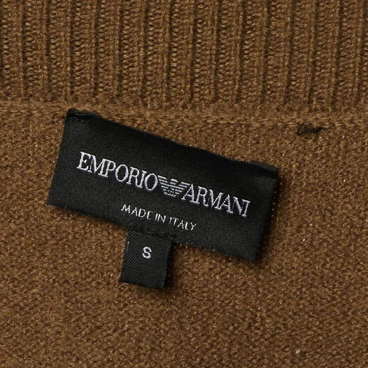 Pre Owned Emporio Armani Brown Wool Knit Button Front Cardigan S