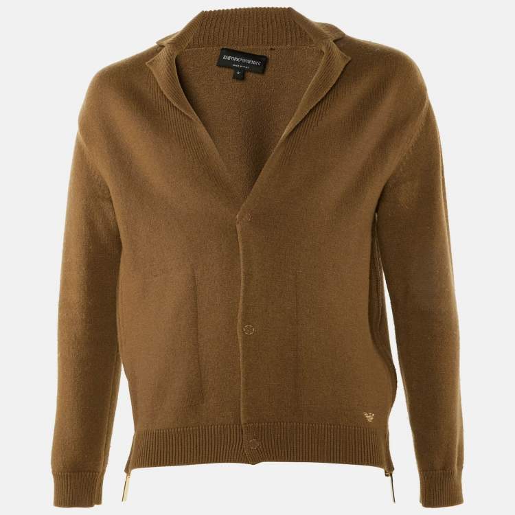 Pre Owned Emporio Armani Brown Wool Knit Button Front Cardigan S
