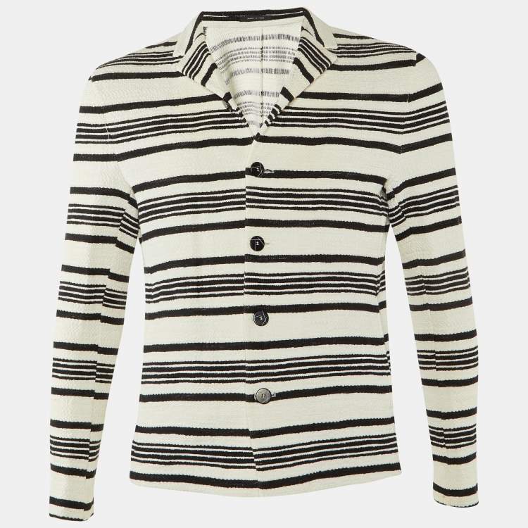 Pre Owned Emporio Armani Monochrome Striped Cotton Button Front Jacket L