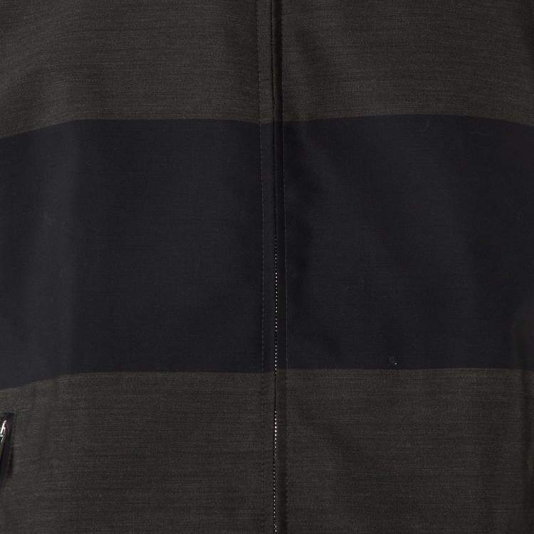 Pre Owned Emporio Armani Black Striped Wool & Cotton Zip Up Jacket L
