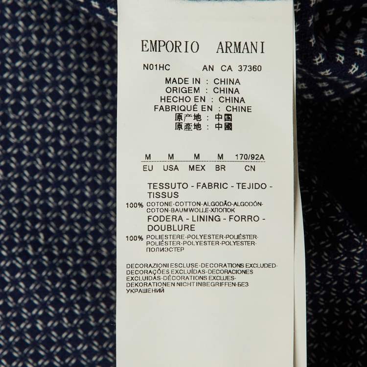 Pre Owned Emporio Armani Navy Blue Square Pattern Cotton Button Front Jacket M