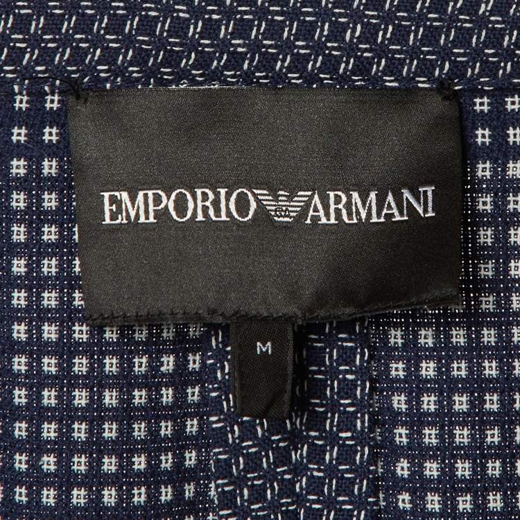 Pre Owned Emporio Armani Navy Blue Square Pattern Cotton Button Front Jacket M