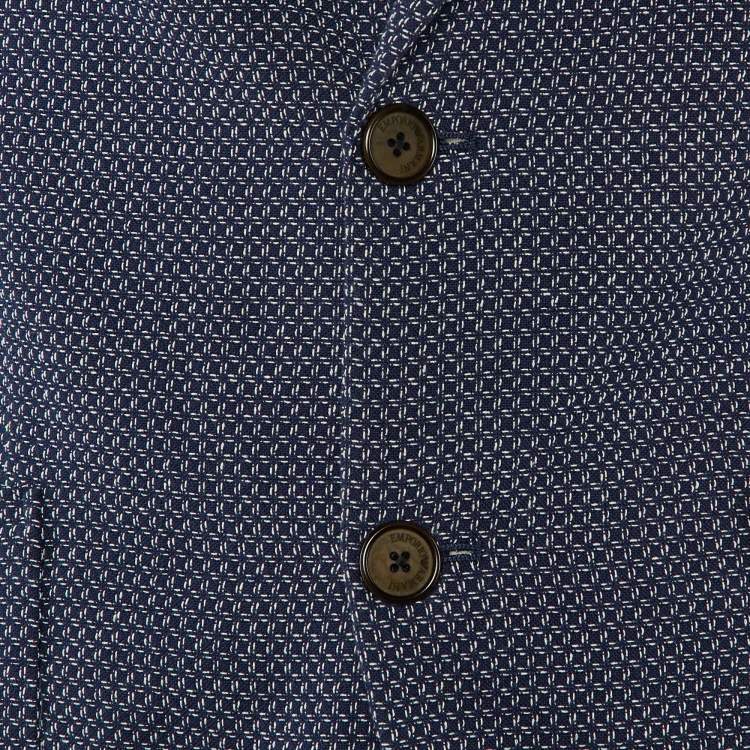 Pre Owned Emporio Armani Navy Blue Square Pattern Cotton Button Front Jacket M