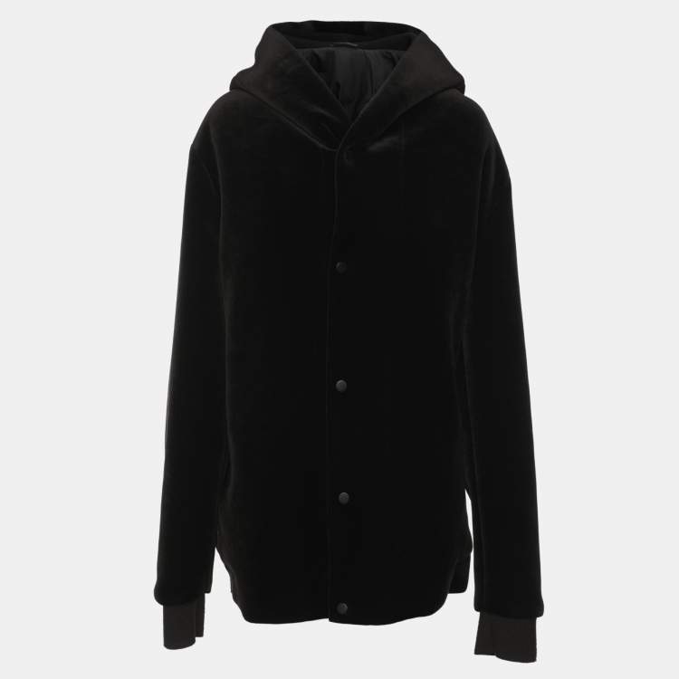 Pre Owned Emporio Armani Black Velvet Hoodie XXXL