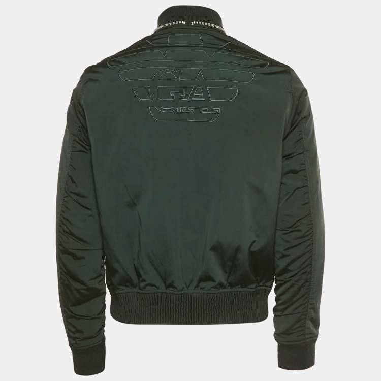 Pre Owned Emporio Armani Green Synthetic Bomber Jacket M