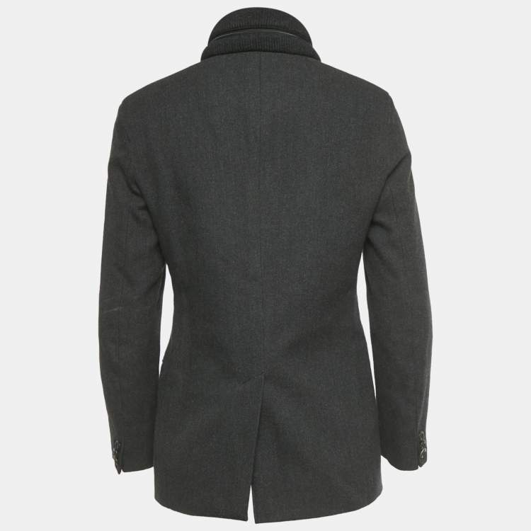 Pre Owned Emporio Armani Grey Wool & Cotton Concealed Hood Coat M 