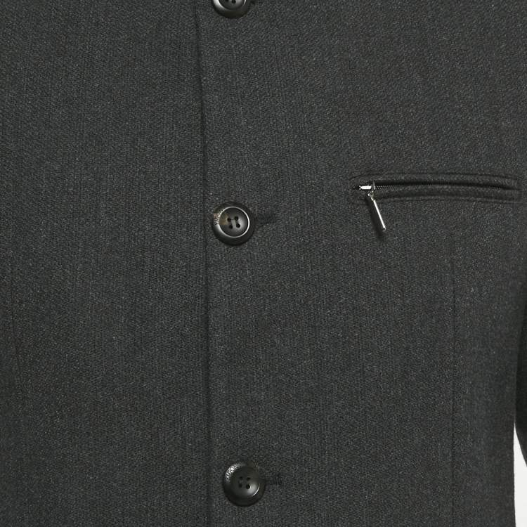 Pre Owned Emporio Armani Grey Wool & Cotton Concealed Hood Coat M 