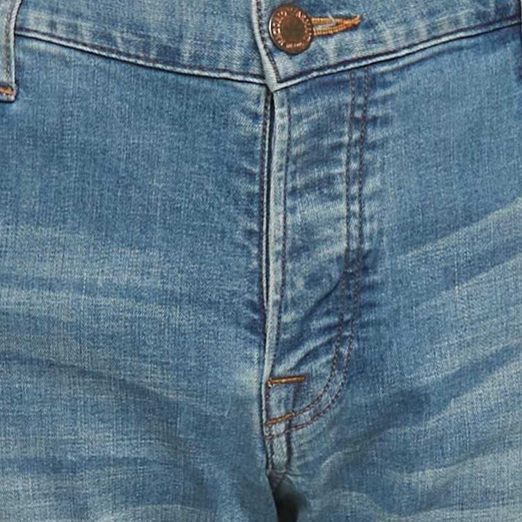 Pre Owned Emporio Armani Blue Paint Splattered Distressed Denim Regular Fit Jeans XXL Waist 40"