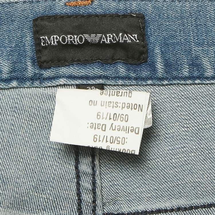 Pre Owned Emporio Armani Blue Paint Splattered Distressed Denim Regular Fit Jeans XXL Waist 40"