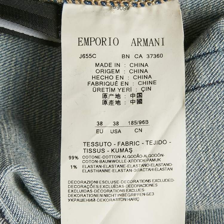 Pre Owned Emporio Armani Blue Paint Splattered Distressed Denim Regular Fit Jeans XXL Waist 40"