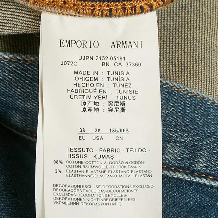 Pre Owned Emporio Armani Blue Washed Denim Tapered Fit Jeans XXL Waist 38"