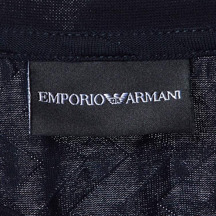 Pre Owned Emporio Armani Midnight Blue Zig Zag Pattern Cotton Crew Neck T-Shirt XL