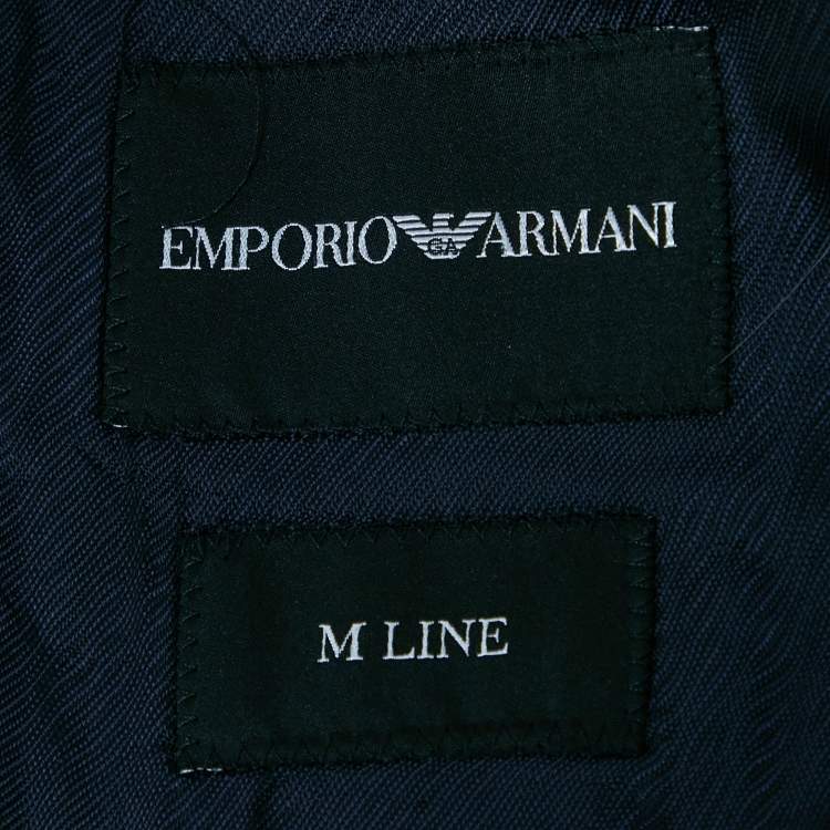 Pre Owned Emporio Armani Blue Textured Pinstripe Wool Blazer L
