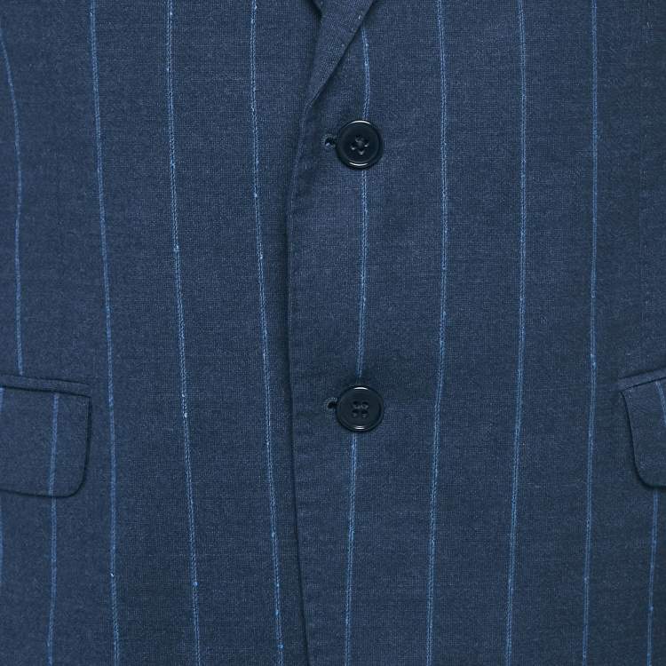 Pre Owned Emporio Armani Blue Textured Pinstripe Wool Blazer L