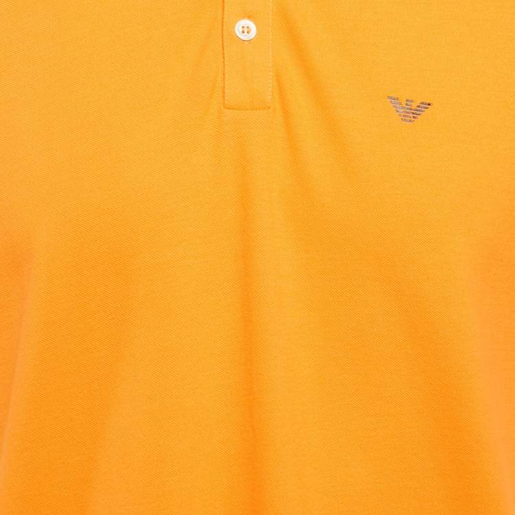 Pre Owned Emporio Armani Orange Logo Print Pique Polo T-Shirt L