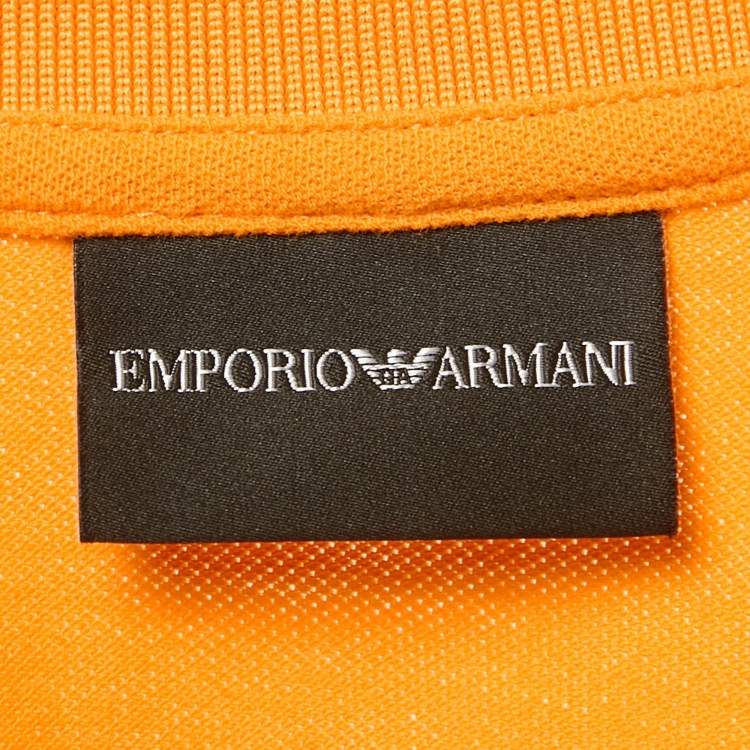 Pre Owned Emporio Armani Orange Logo Print Pique Polo T-Shirt L