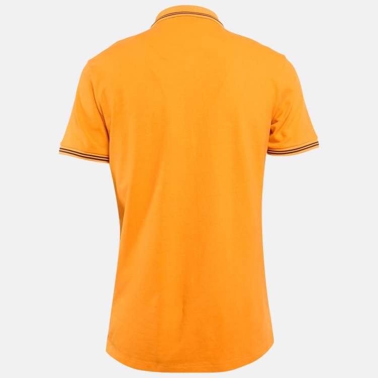 Pre Owned Emporio Armani Orange Logo Print Pique Polo T-Shirt L