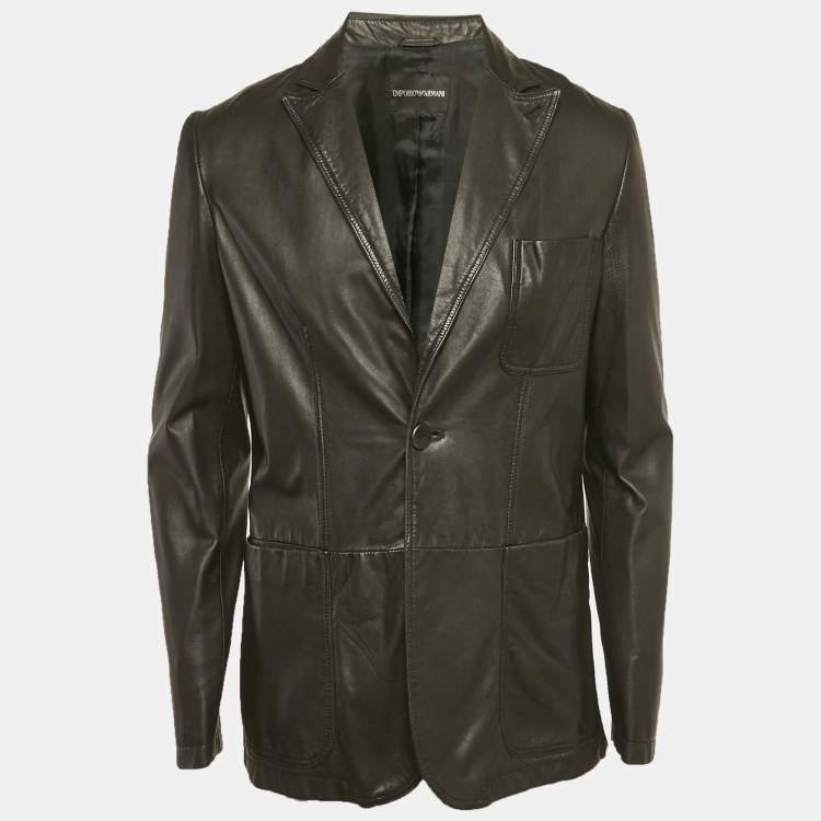 مملوكة مسبقًا Emporio Armani Black  Leather Button Front Blazer L