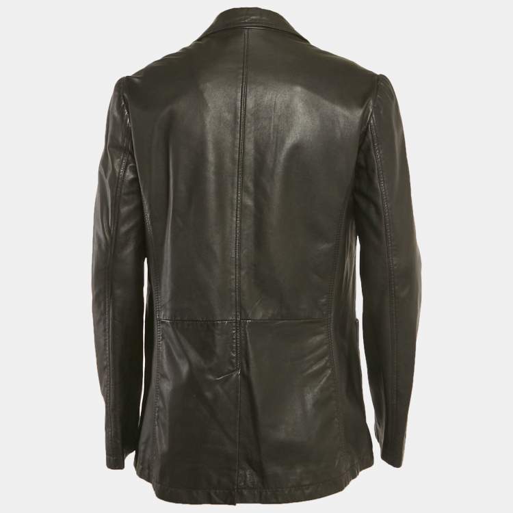 مملوكة مسبقًا Emporio Armani Black  Leather Button Front Blazer L