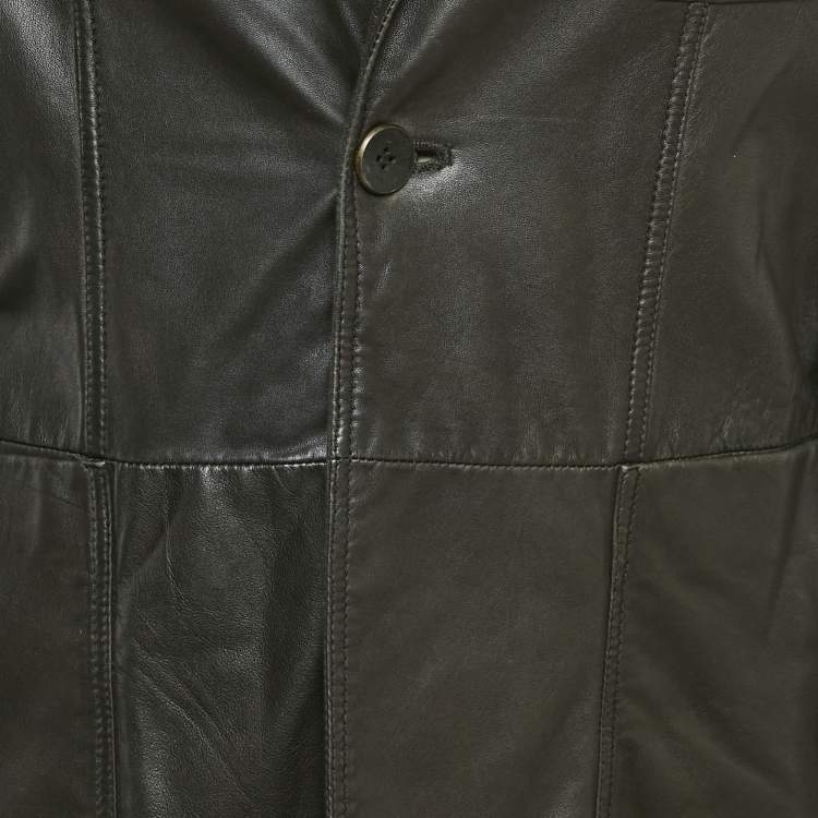 مملوكة مسبقًا Emporio Armani Black  Leather Button Front Blazer L