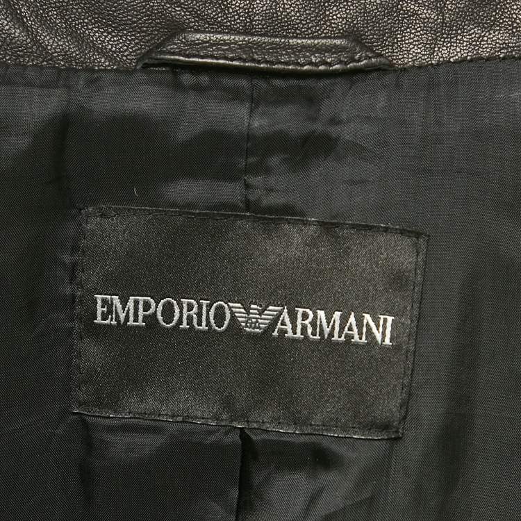 مملوكة مسبقًا Emporio Armani Black  Leather Button Front Blazer L