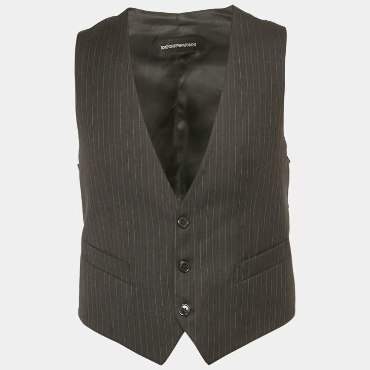 Pre Owned Emporio Armani Grey Pinstriped Wool Vest L