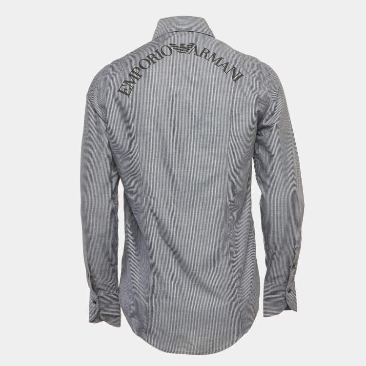 مملوكة مسبقًا Emporio Armani Dark Grey Striped Cotton Button Front Shirt S