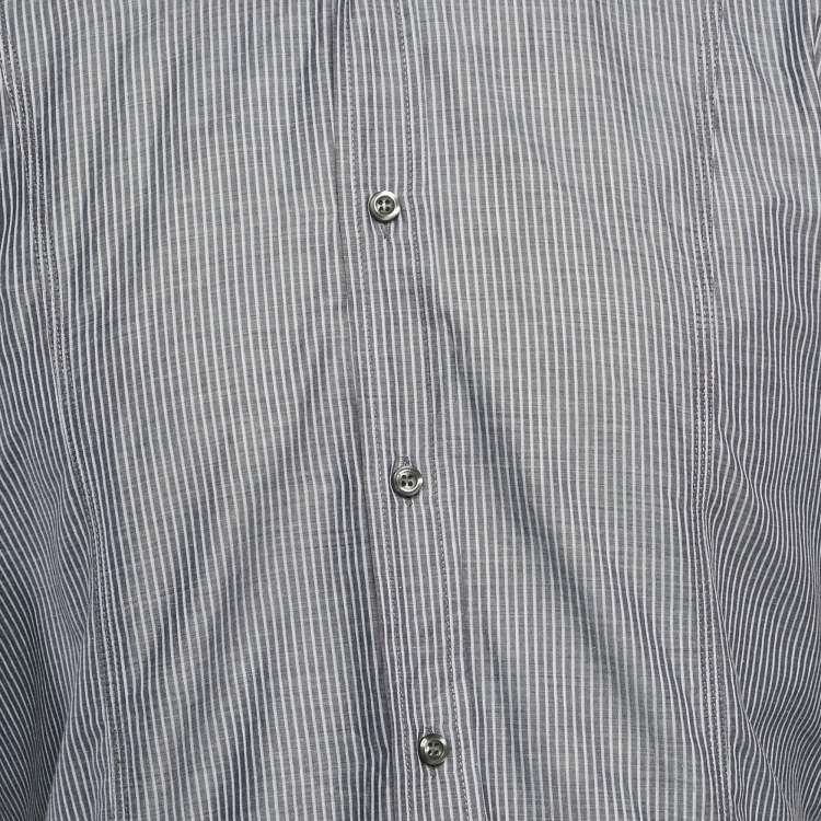 مملوكة مسبقًا Emporio Armani Dark Grey Striped Cotton Button Front Shirt S