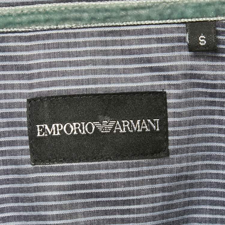 مملوكة مسبقًا Emporio Armani Dark Grey Striped Cotton Button Front Shirt S