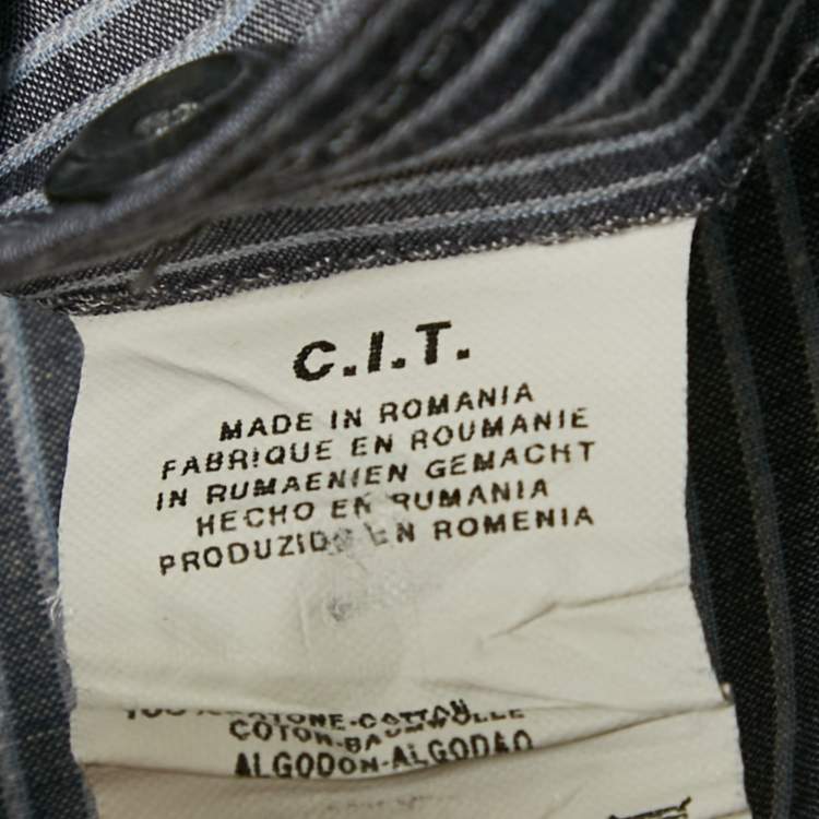 مملوكة مسبقًا Emporio Armani Dark Grey Striped Cotton Button Front Shirt S