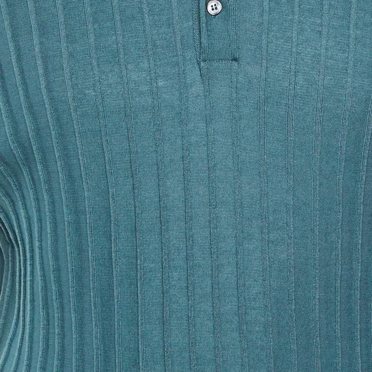 Pre Owned Emporio Armani Slate Blue Ribbed Knit Polo T-Shirt L