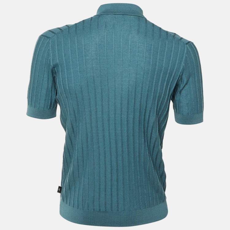 Pre Owned Emporio Armani Slate Blue Ribbed Knit Polo T-Shirt L