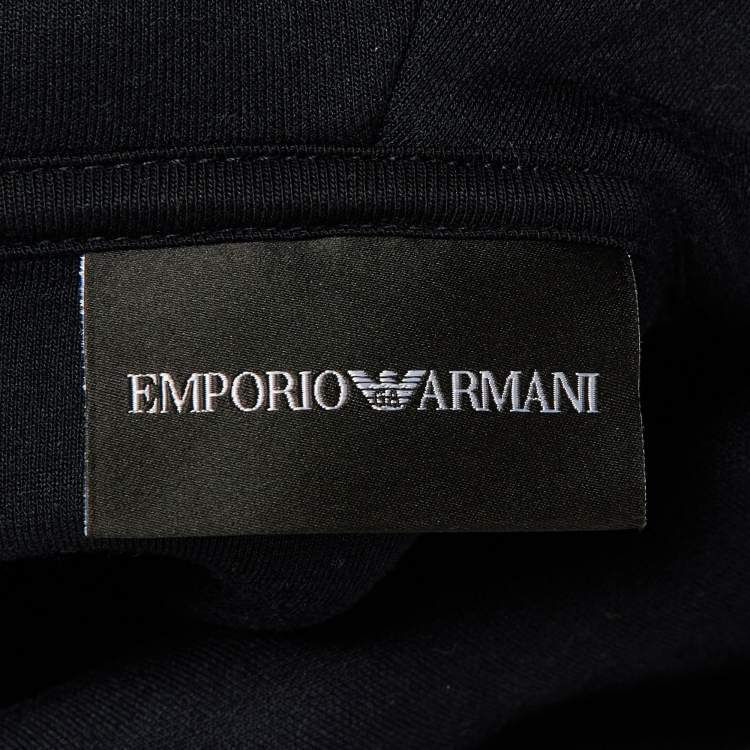 Pre Owned Emporio Armani Midnight Blue Jersey Logo Embroidered Hoodie S