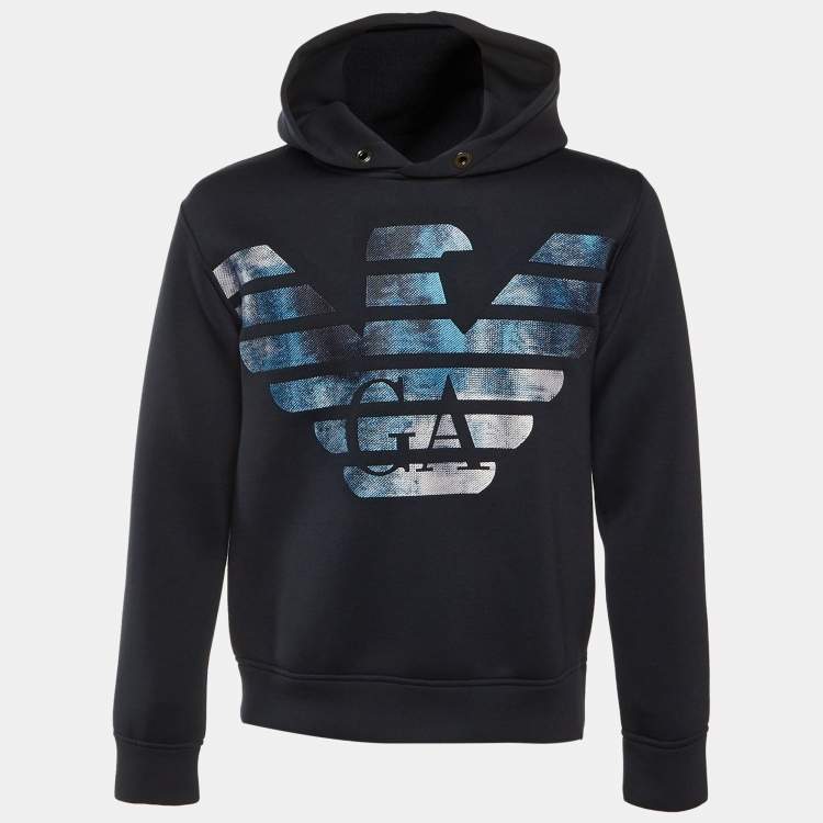 Pre Owned Emporio Armani Midnight Blue Jersey Logo Embroidered Hoodie S