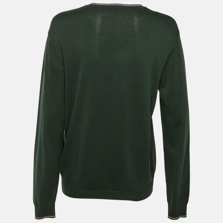 Pre Owned Emporio Armani Green Cotton Knit Logo Embroidered Sweatshirt S