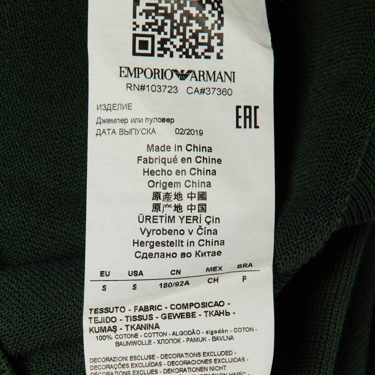 Pre Owned Emporio Armani Green Cotton Knit Logo Embroidered Sweatshirt S
