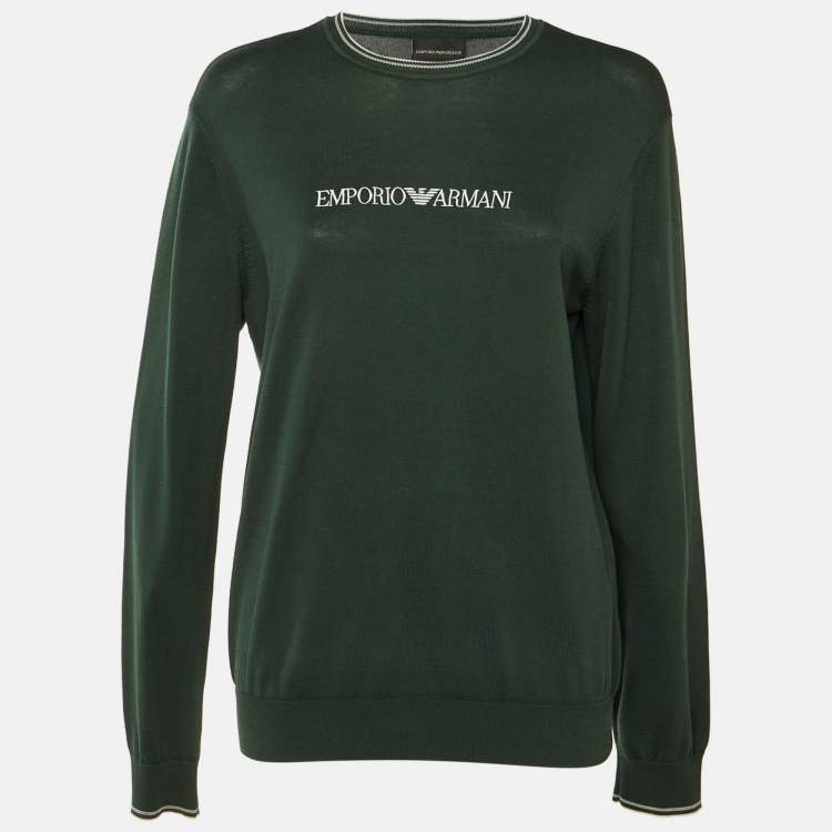 Pre Owned Emporio Armani Green Cotton Knit Logo Embroidered Sweatshirt S