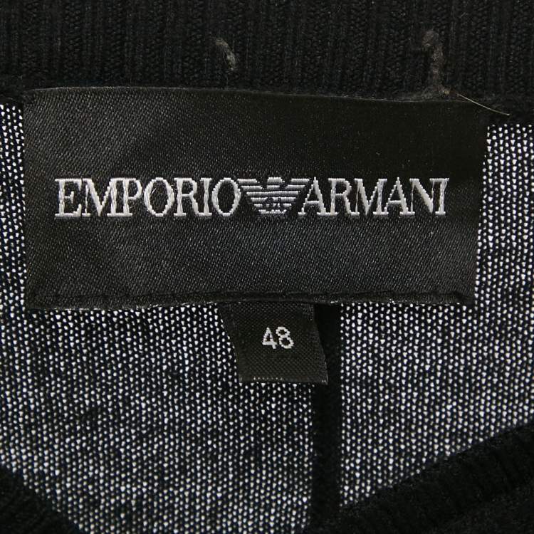 Pre Owned Emporio Armani Black Knit V-Neck Sweater M