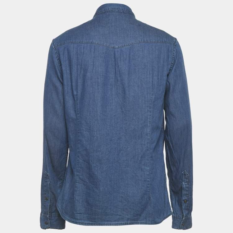 Pre Owned Emporio Armani Blue Chambray Long Sleeve Shirt XL