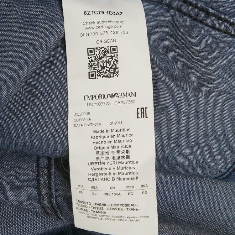 Pre Owned Emporio Armani Blue Chambray Long Sleeve Shirt XL