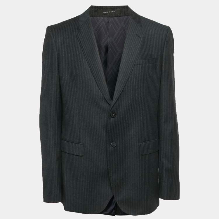 Pre Owned Emporio Armani Charcoal Grey Pinstripe Wool Blazer XXXL