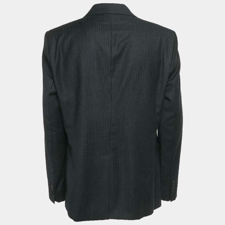 Pre Owned Emporio Armani Charcoal Grey Pinstripe Wool Blazer XXXL