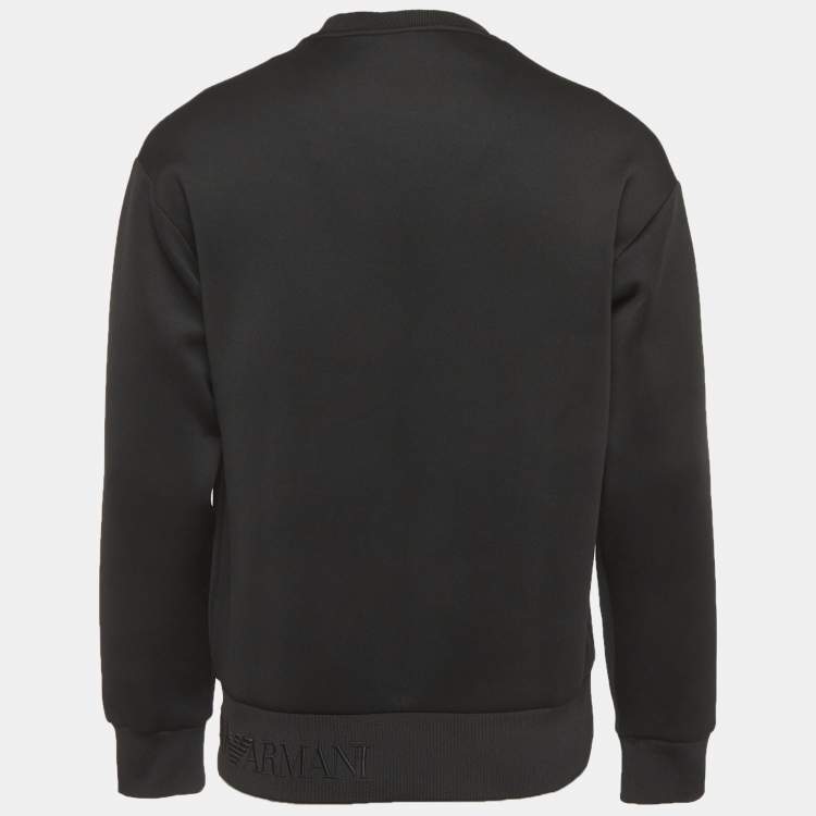 Pre Owned Emporio Armani Black Technical Jersey Logo Embroidered Sweatshirt S